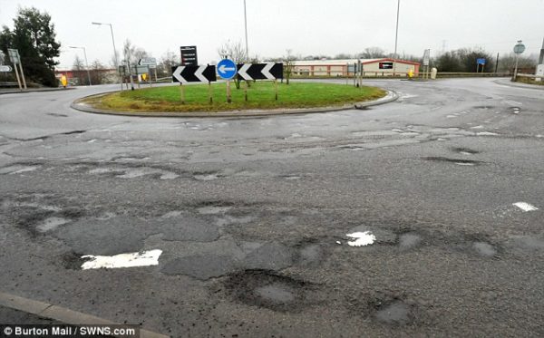 100 potholes — most potholed roundabout in Britain?