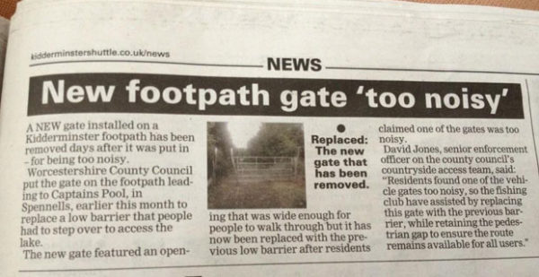 Breaking news in Kidderminster, Worcestershire — “Noisy Gate Replaced”